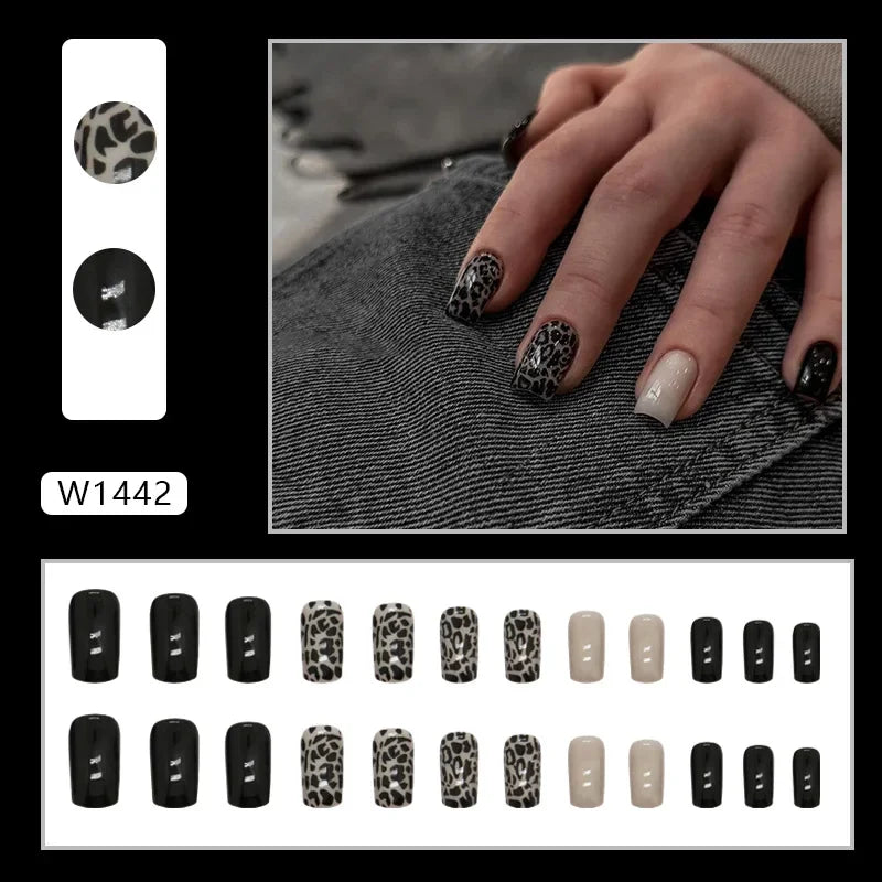 Dark Blue Cat Eyes 24 Pcs Press on Nails Pink Gradient Fake Nails Glossy Artificial Finger Manicure Reusable False Nails