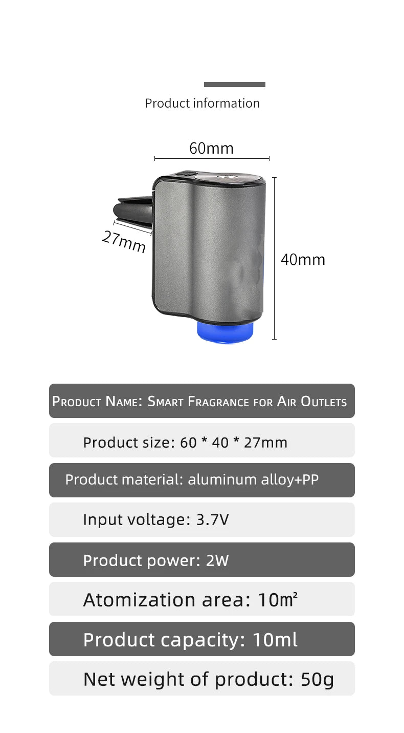Smart Car Air Aromatherapy Diffuser Fragrance Car Air Fresheners With Three Adjustable Humidifier Essential Oil Diffuser