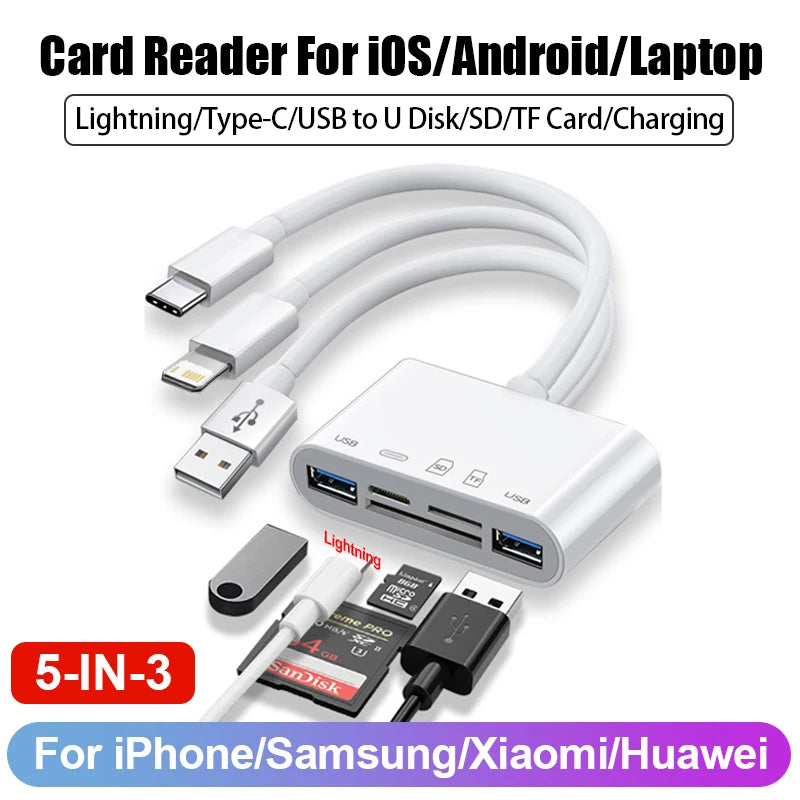 8 In 1 SD Card Reader USB HUB For iPhone iPad MacBook Lightning/USB/Type C to SD TF Card Memory Reader Flash Drive OTG Adapter
