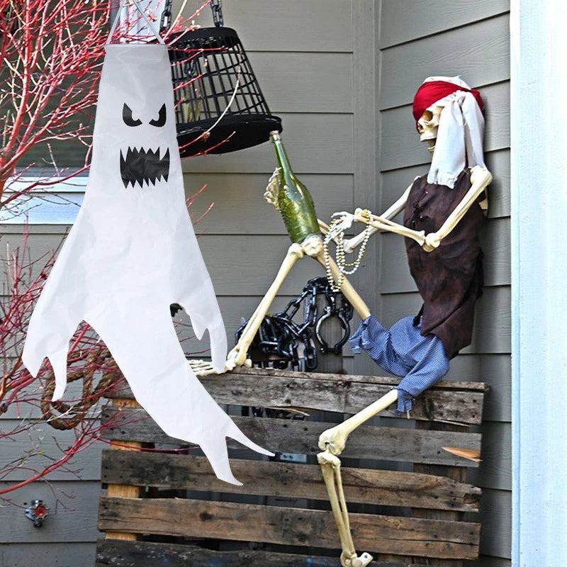 Halloween Ghost Hanging Decorations Glowing Ghost Windsock  Hanging Pendant for Outdoor Horry Hallow Day of The Dead Decoration