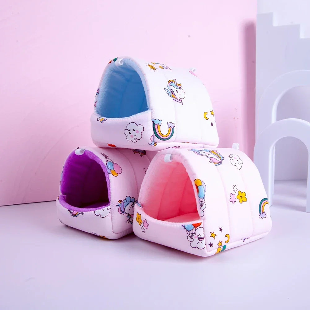 Cute Small Animal Sleeping Bed Rabbit Squirrel Guinea Pig Nest Hamster House Winter Colorful Mini Cage Comfortable Soft Warm Mat