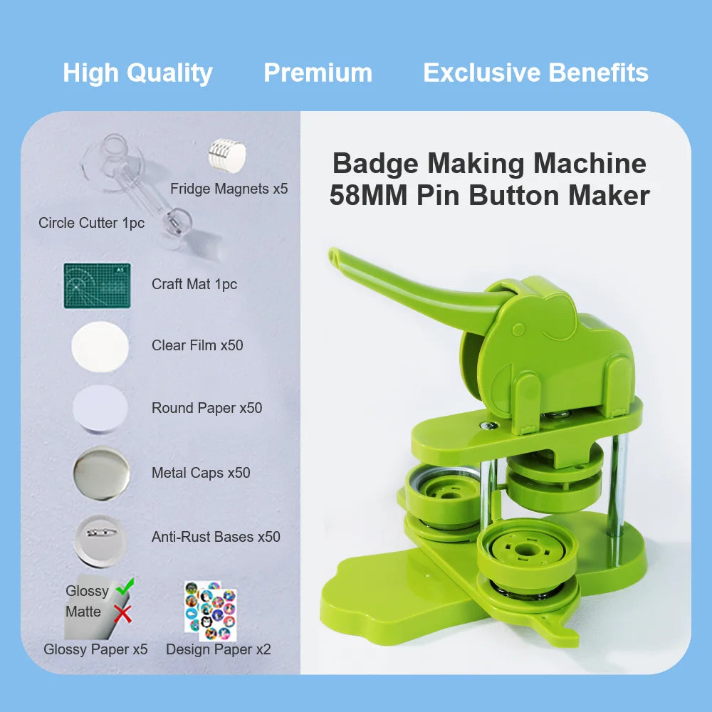 Badge Pin Button Maker Machine 58mm Magnetic Badge Set with 50Pcs Button Parts+Circle Cutter, Badge Press Maker Machine