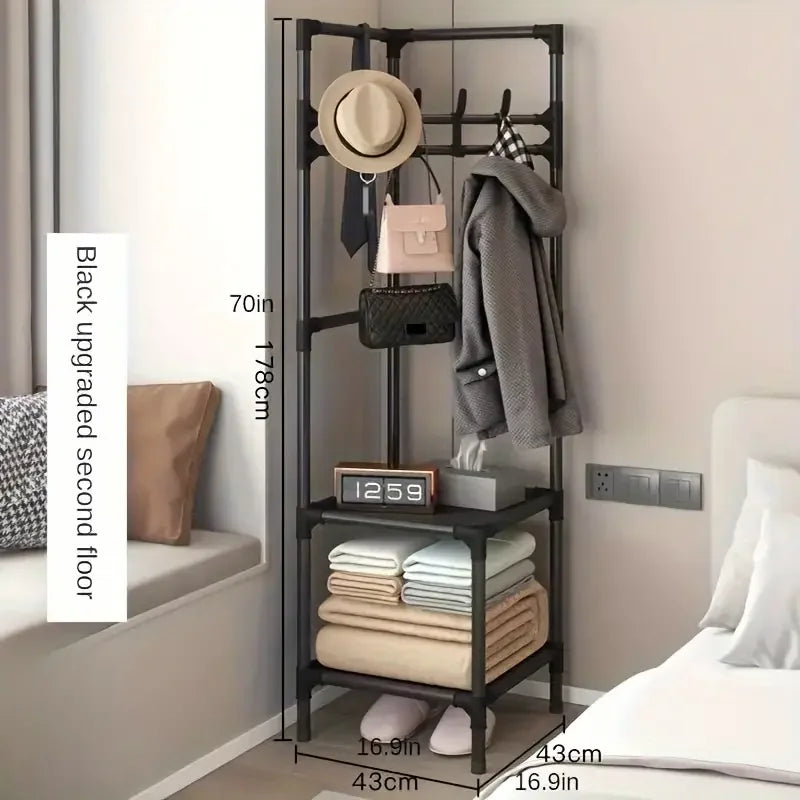 1pc Space-Saving Corner Coat Rack with 2/3 Layers for Bedroom Storage