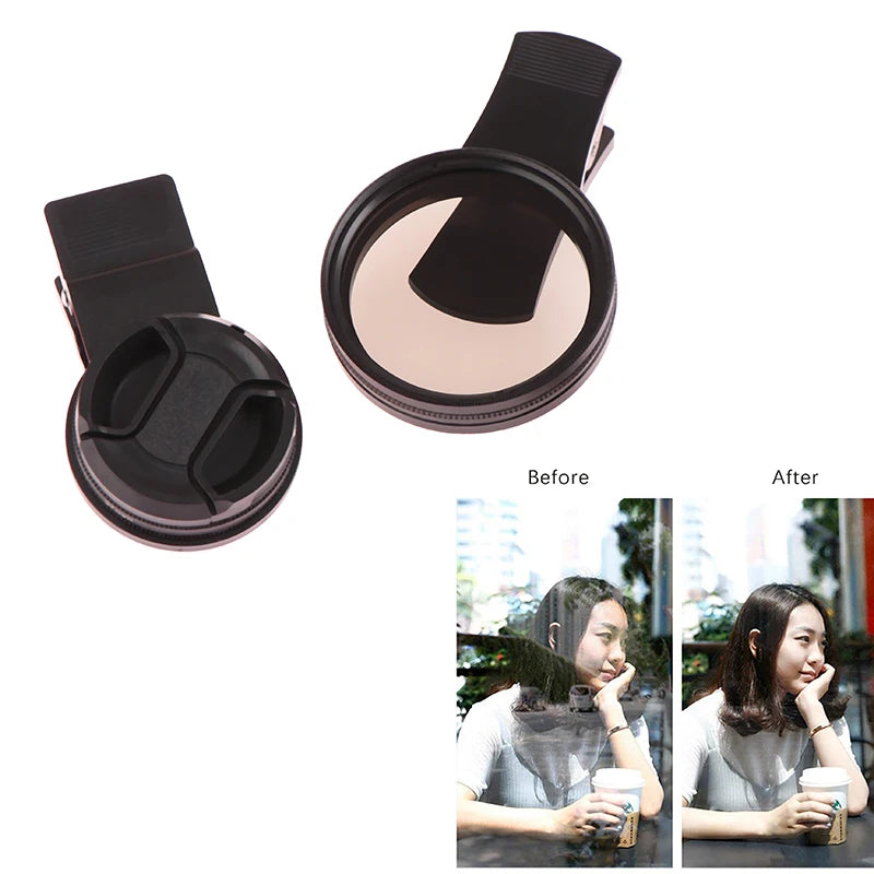 Clearance_Universal With Clip Portable Professional Phone Polarizer Wide Angle Lens 37/52MM CPL Filter Circular Camera Black Acc