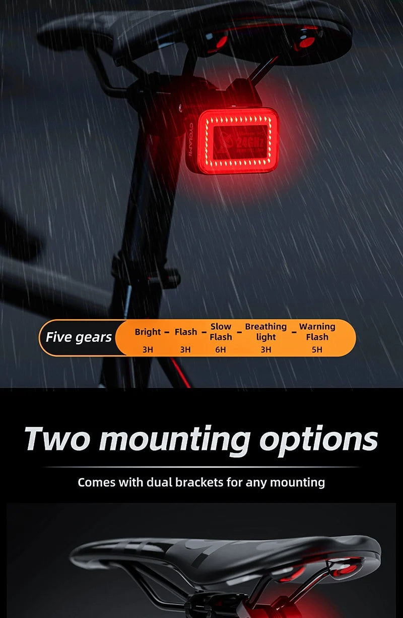 CYCLAMI Bicycle Intelligent Radar Taillight Bike Smart Brake Sensing Rear Lamp with Beeper Alarm Cycling Safety Tail Light RT02