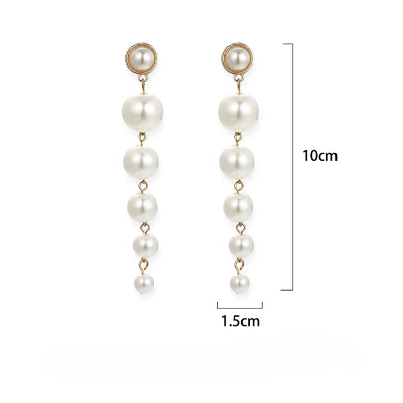 Trendy Elegant Created Big Simulated Pearl Long Earrings Pearls String Statement Stud Earrings for Women Wedding Party Gift