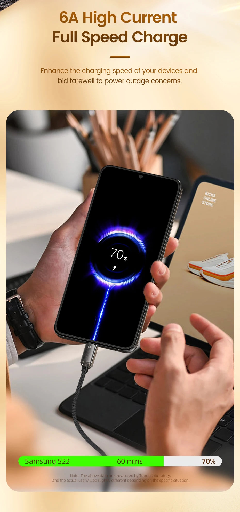Toocki 6A USB Type C Cable for Huawei Xiaomi Samsung Oneplus POCO SuperCharge 66W/100W Fast Charging Type C Cable Data Wire