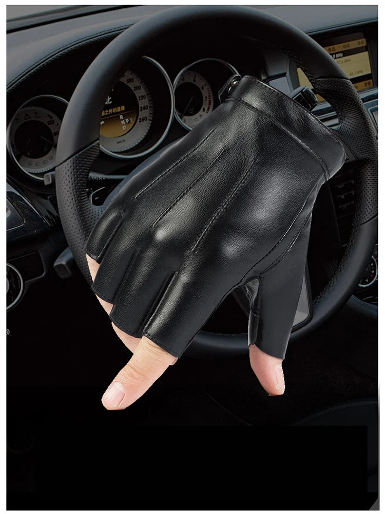 Men Women Gloves PU Leather Fingerless Fitness Sports Button Street Dance Perform Fishing Tactics Four Seasons Cycling Gloves
