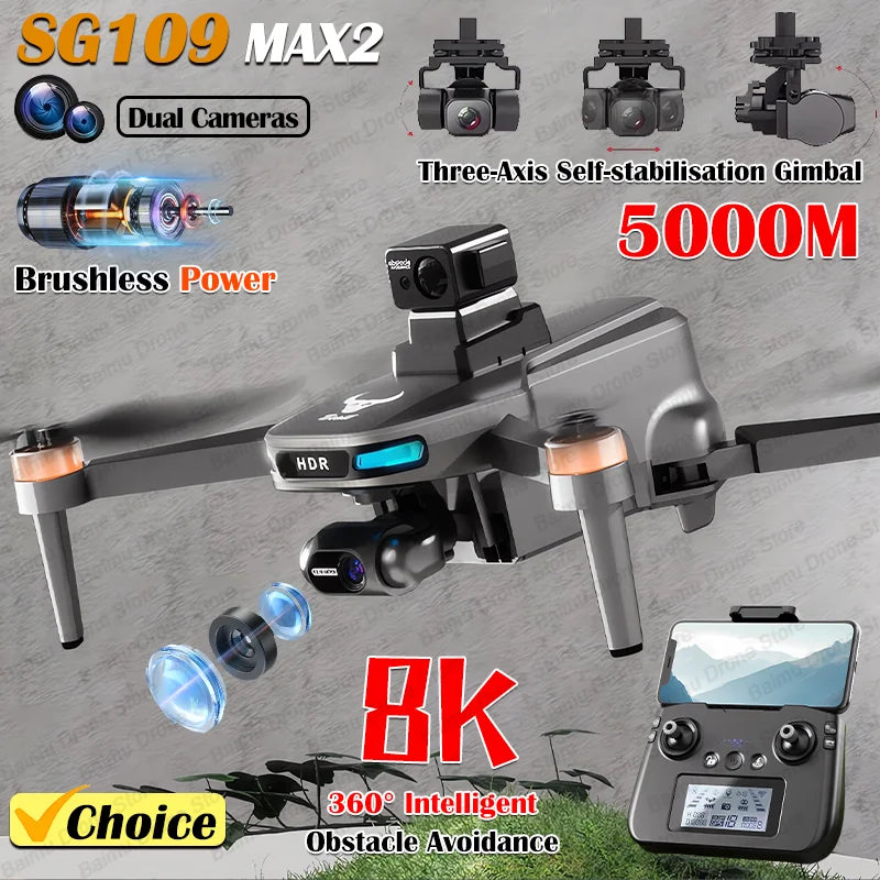 Baimu Toy SG109 MAX2 Professional FPV 8K Camera Drone with 3-Axis Gimbal 4KM Brushless GPS Quadcopter Obstacle Avoidance RC Dron