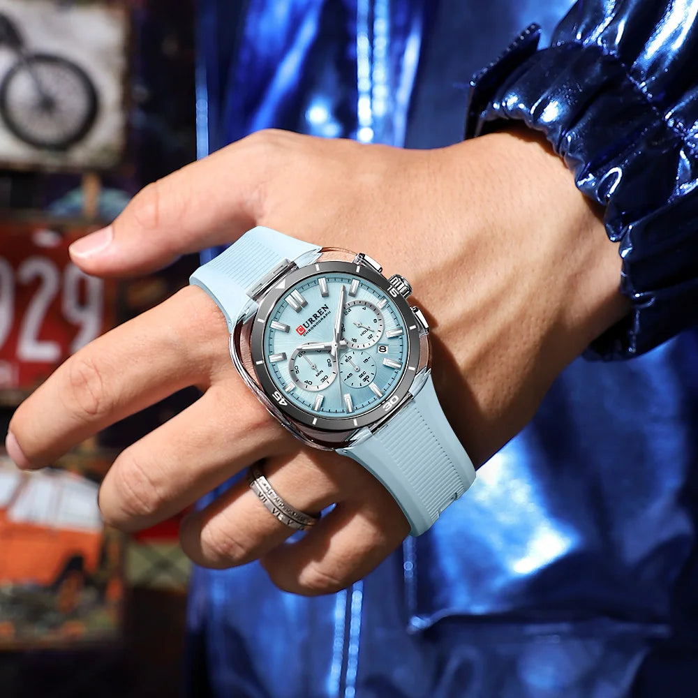 CURREN 8502 Brand New Quartz Watches for Men Chronograph Calendar Luminous Sport 30M Waterproof Silicone Strap Mens Wristwatch