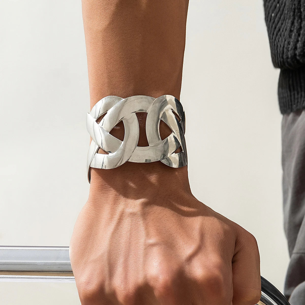 Ingemark Punk Smooth Hollow Out Metal Wide Open Cuff Bangles for Women Fashion Statement Vintage Charm Bracelets Steampunk Men