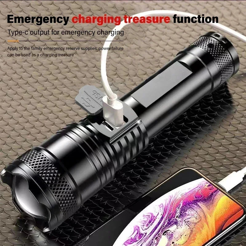 High Power Self Defense LED Flashlights USB Rechargeable Strong Hand Light Multifunctional Torch Lamp For Emergency Camping