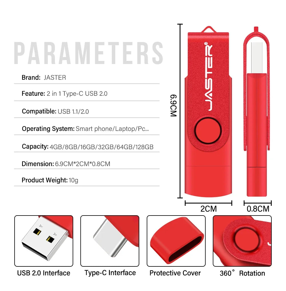 TYPE-C USB Flash Drive 128GB Real Capacity Pen Drive 64GB Free Key Chain Memory Stick Creative Business Gift Red U Disk Blue 32G