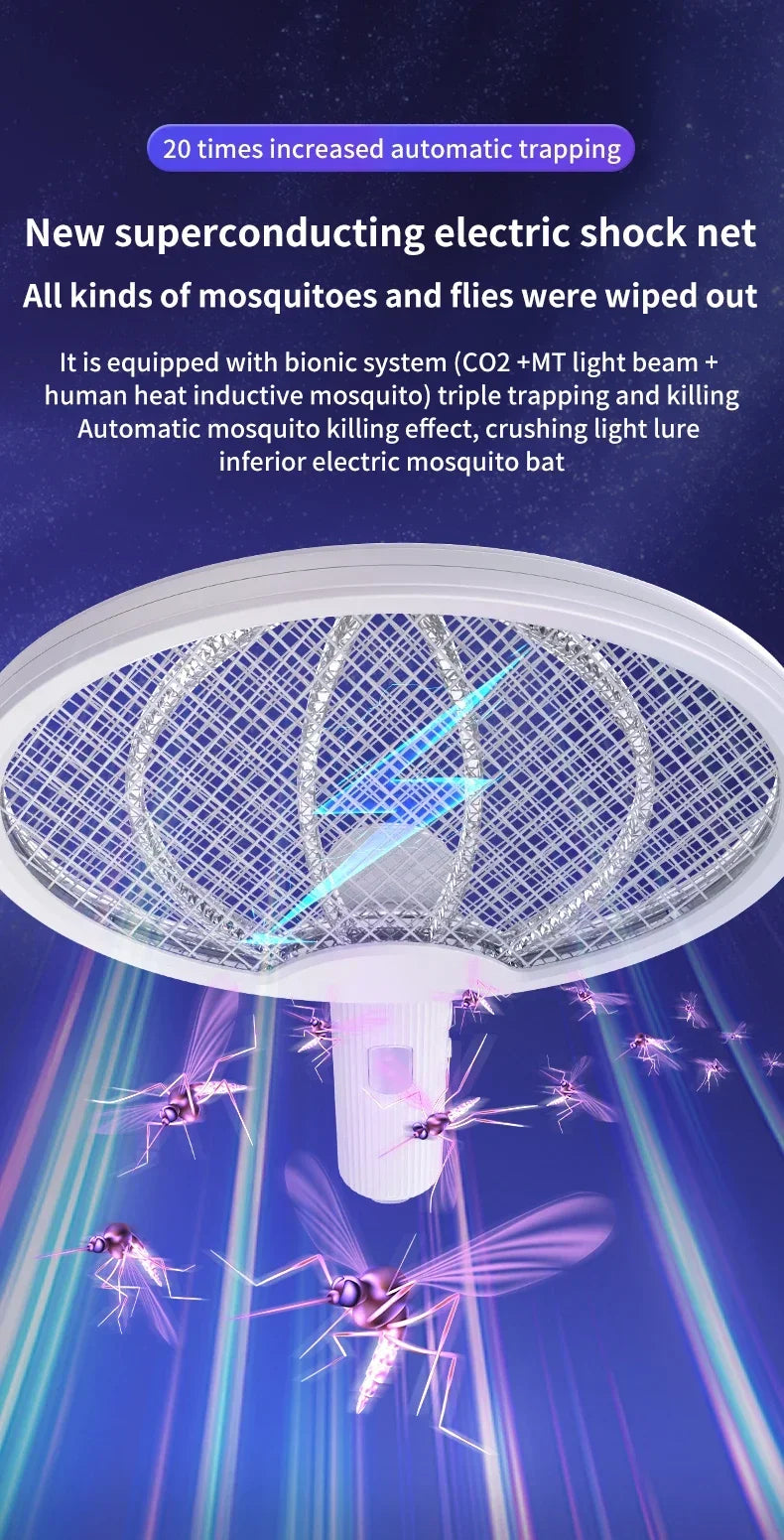 Foldable Electric Mosquito Killer Fly Swatter Trap USB Rechargeable Mosquito Racket Insect Killer with UV Light Bug Zapper 3000