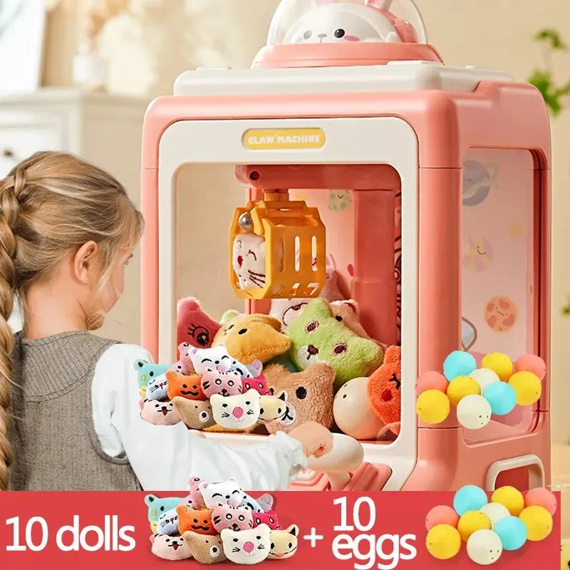 Automatic Doll Machine Toy for Kids Mini Cute Cartoon Coin Operated Play Game Claw Crane Machines with Light Music Children Toys