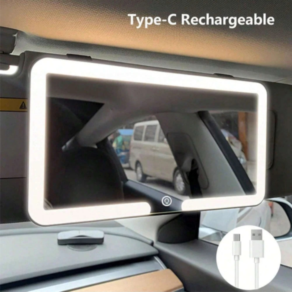 HD Mirror Car LEDMakeup Mirror Three Gear Adjustment Sun Visor Plate Interior RearMirror Dimmable Touchscreen Auto Vanity Mirror