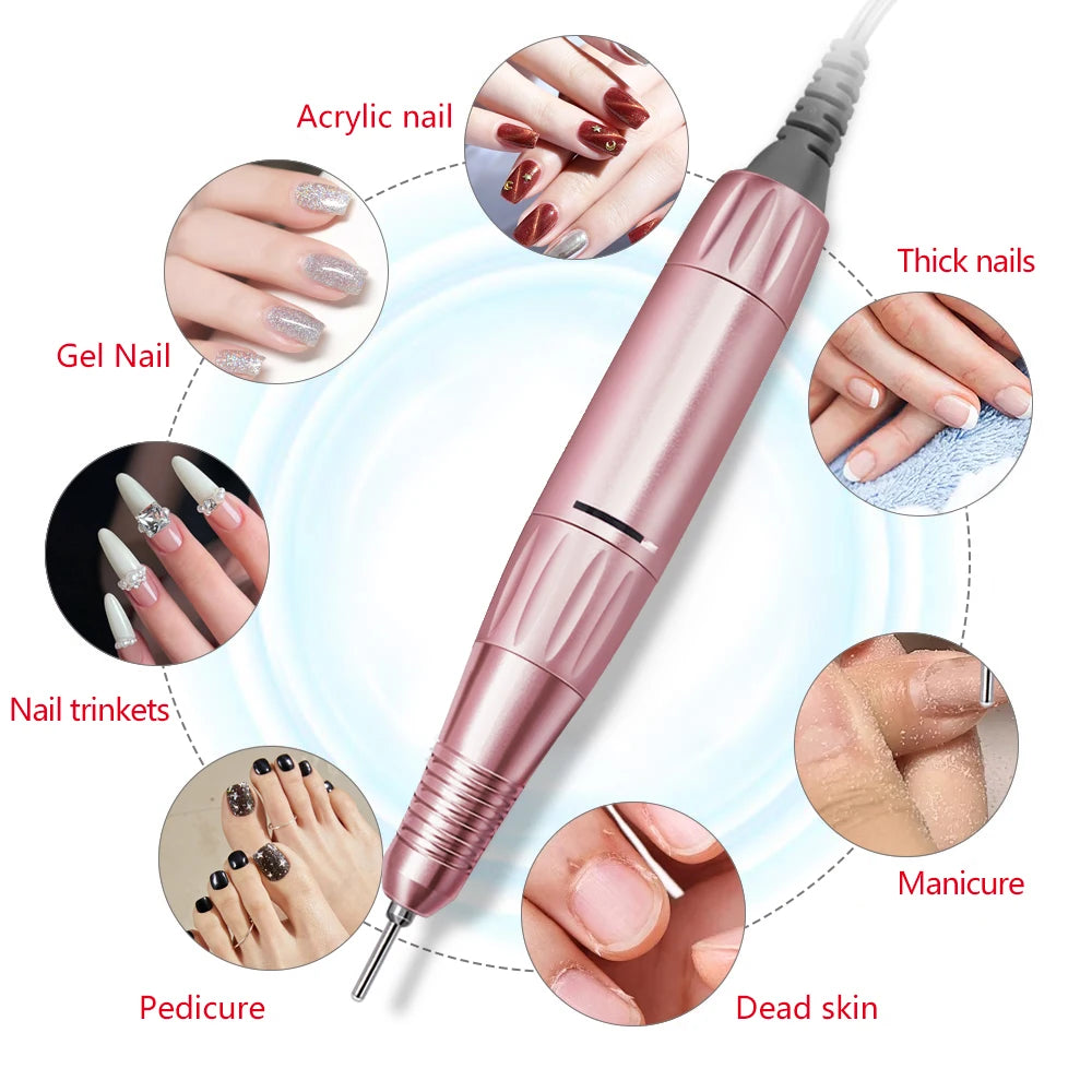 35000 RPM DC & 3 PIN Electric Nail Drill Pen Handle File Polish Grind Machine Handpiece Manicure Tool Nail Drill Accessories