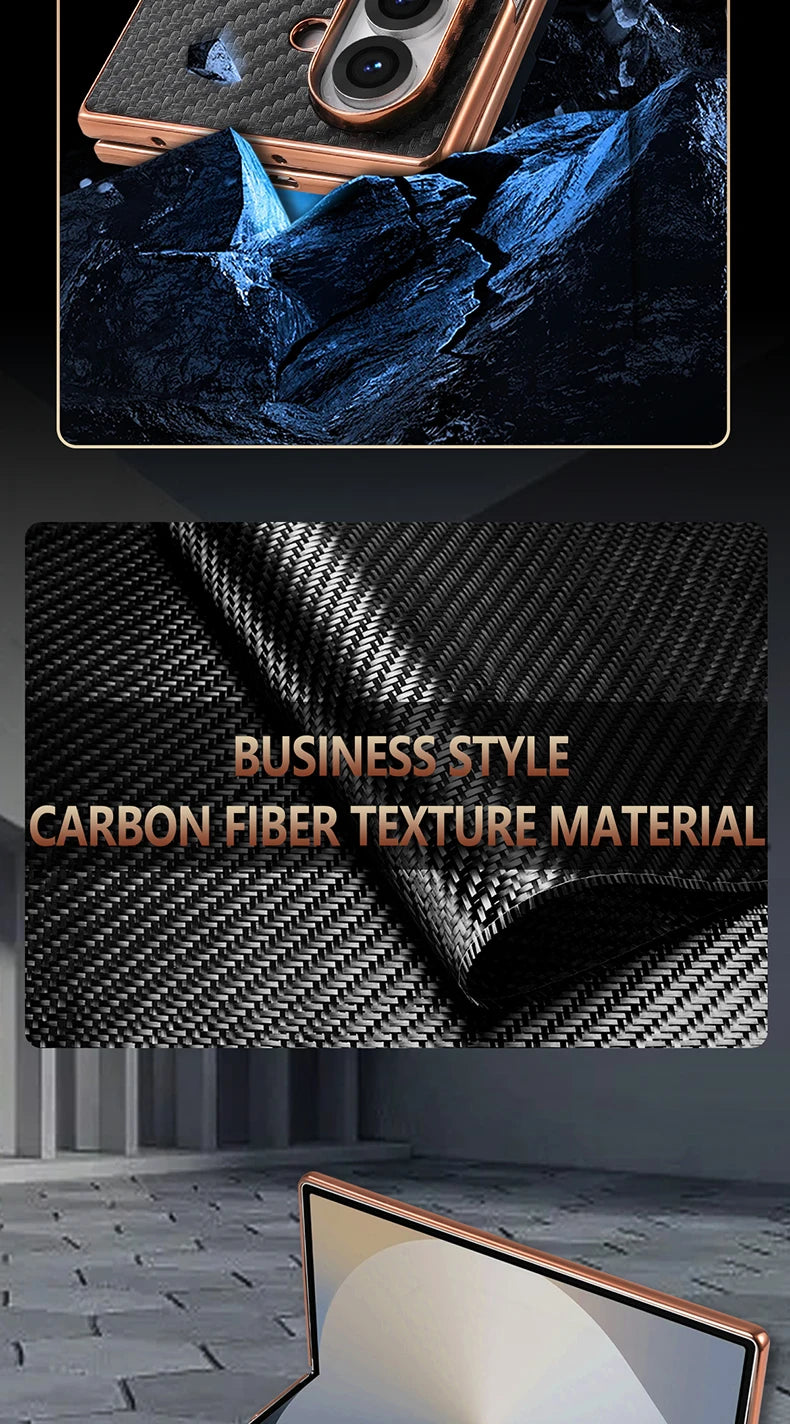 AZNS Luxury Plating Carbon Fiber Pattern Case for Galaxy Z Fold 7 Fold 6 Fold 5 Fold 4 Z Fold 3 Electroplated Protective Cover