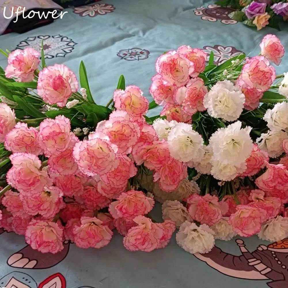 1 Bouquet Carnation Silk Artificial Flowers Fake Plants Party Garden  Wedding Decor Mother's Day Gift Home Room Decoration