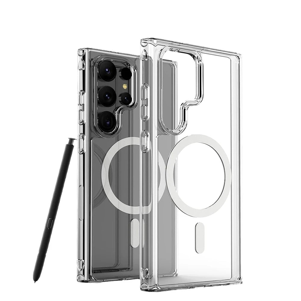 TPU For MagSafe Magnetic Wireless Charging Transparent Case For Samsung Galaxy S24 S23 S22 Ultra Plus Shockproof Silicone Cover