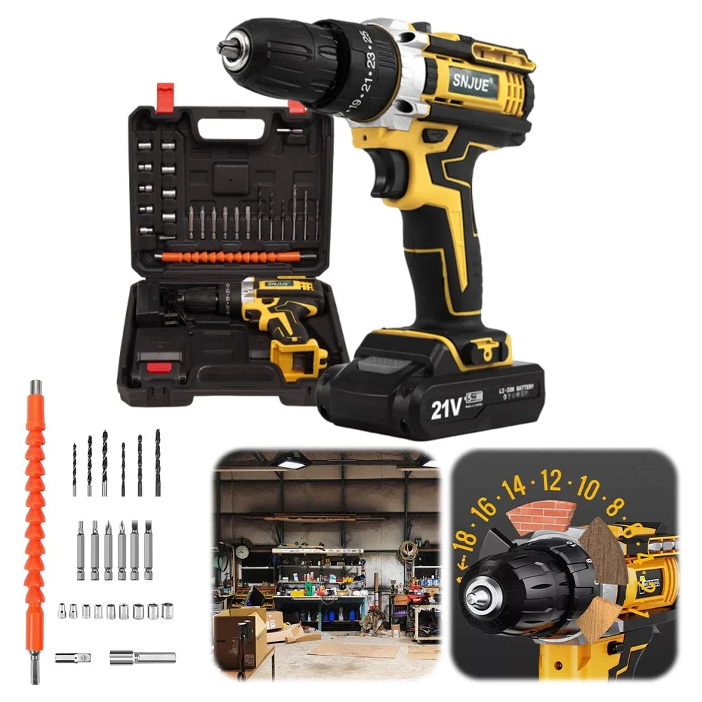 24 in 1 Cordless Drill Set 21V Brushless Electric Drill with Drill Bits Power Drill 25+1 Clutch Electric Power Drill Power Tool