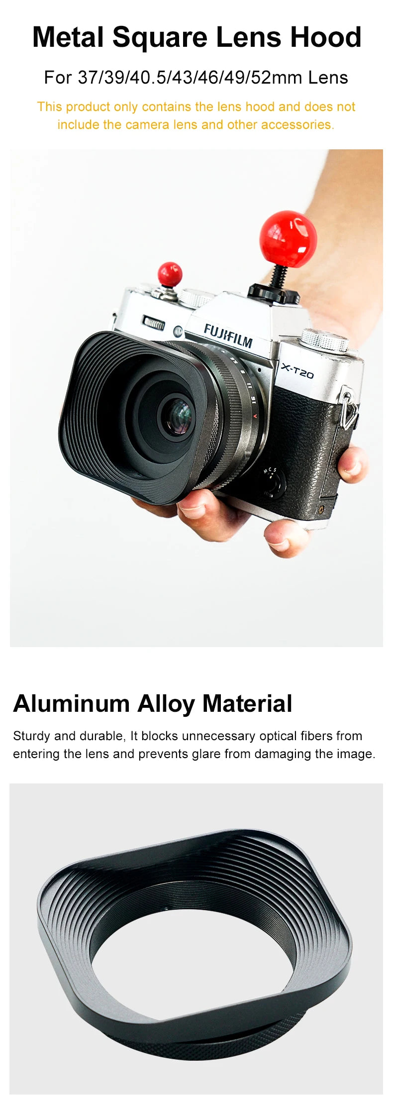 Metal Camera Square Lens Hood Universal Retro Reduce Light for Fuji Fujifim 39mm 43mm 46mm 49mm 52mm Filter Adapter Ring Metal