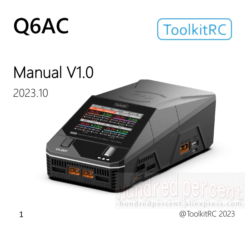 ToolkitRC Q6AC Charger AC 400W/DC 1000W 4CH output Built-in 65W USB A/TYPEC Output ,LiPo, 1-6S，NiMH 1-16S,PB 1-10S Charger IPS