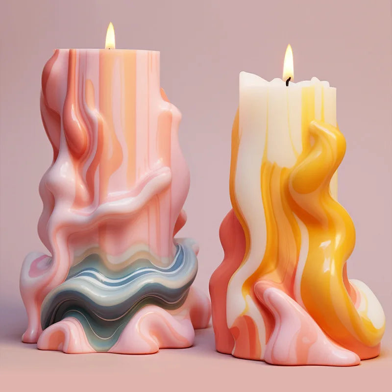 Irregular Wave Cylindrical Candle Silicone Mold With Geometric Shape Twisted Stripes Cylindrical Candle Mold Resin Gypsum Mold