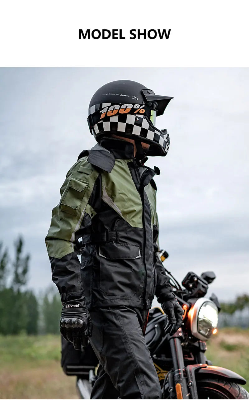 Men Women Waterproof Motorcycle Rider Raincoat Suit Set Reflective Light Raincoat For Riding Jacket Pants Set