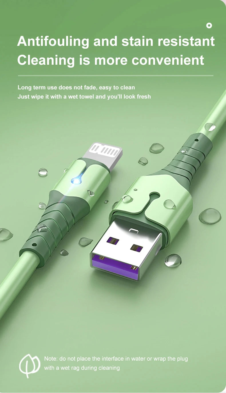 3A USB Cable For iPhone 14 13 12 11 Pro Max Mini XS X 6s 7 8 Plus iPad Liquid Silicone Fast Charging Cable Data Cable