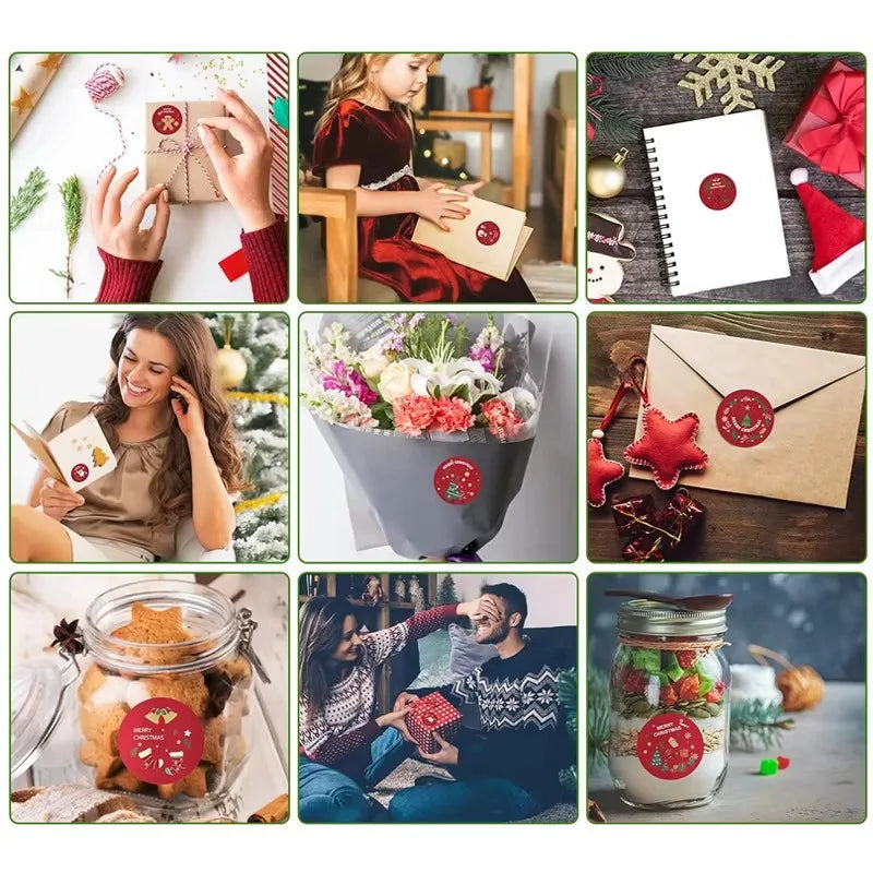 100-500PCS 100-500PCS Merry Christmas Stickers Small Children's Stickers for Kids Rolling Sticker Pack Roll Packing Lables