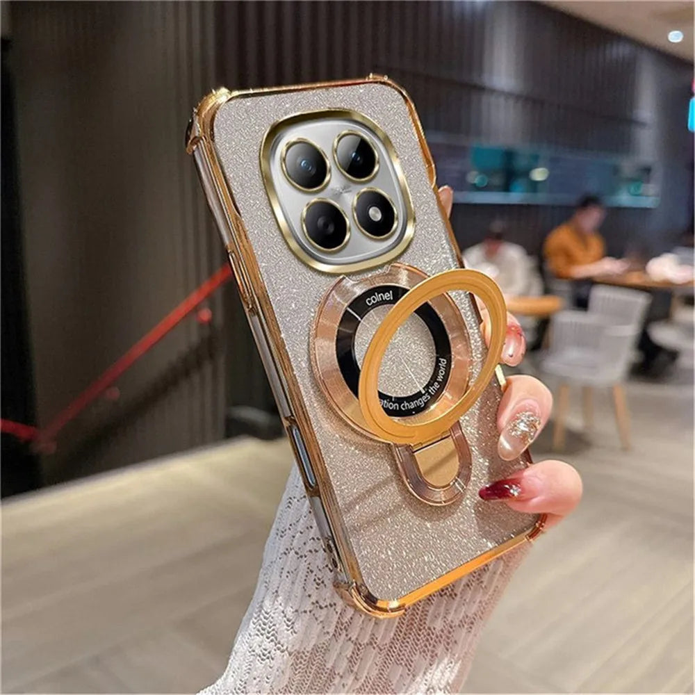 Glitter 4-Point Anti Fall Plating Kickstand Phone Case For Infinix Note 60 50 30 40 Pro 50X 50S Smart 20 10 9 8 7 Magnetic Cover
