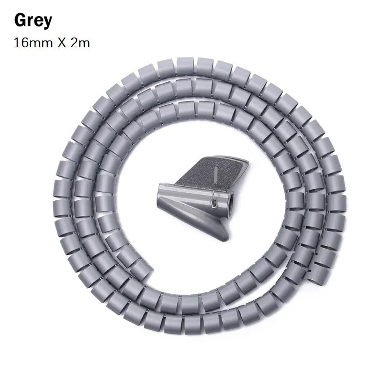 2M 16mm Flexible Spiral Cable Wire Protector Cable Organizer Computer Cord Protective Tube Clip Organizer Management Tools