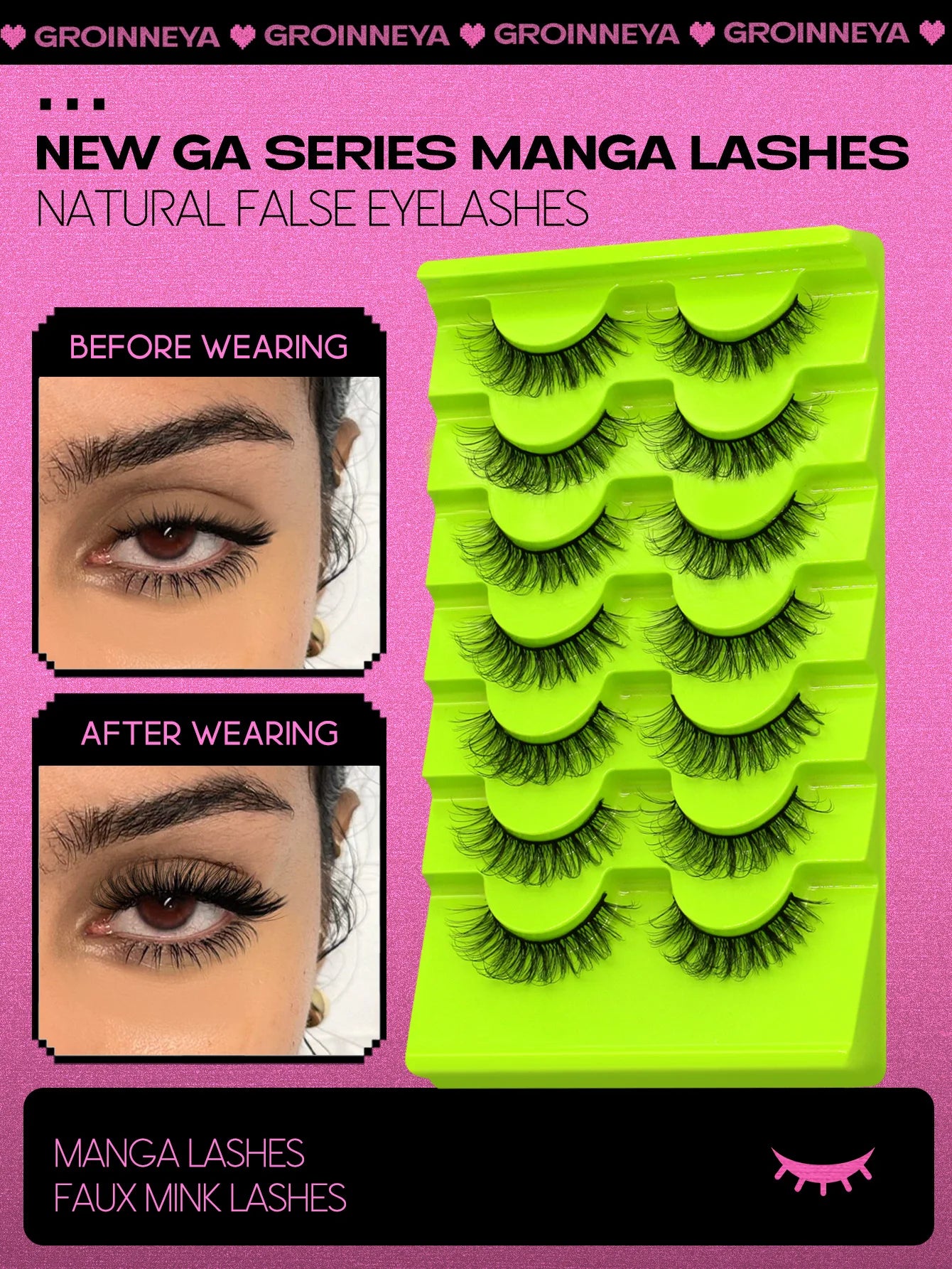 GROINNEYA False Eyelashes Faux Mink Eyelashes Fluffy Faux Mink Lashes Wispy Eyelashes Extension Effect Lashes Volume Mink Lashes