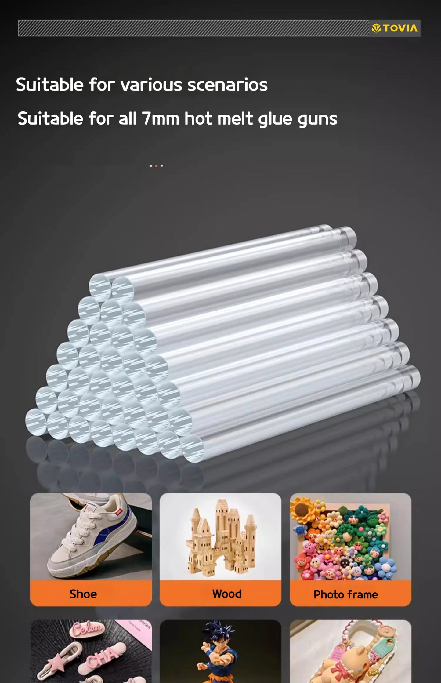 T TOVIA 7mm*100mm translucent hot melt glue stick EVA material suitable for DIY, gluing photo albums/wood, etc. 60PCS/120PCS