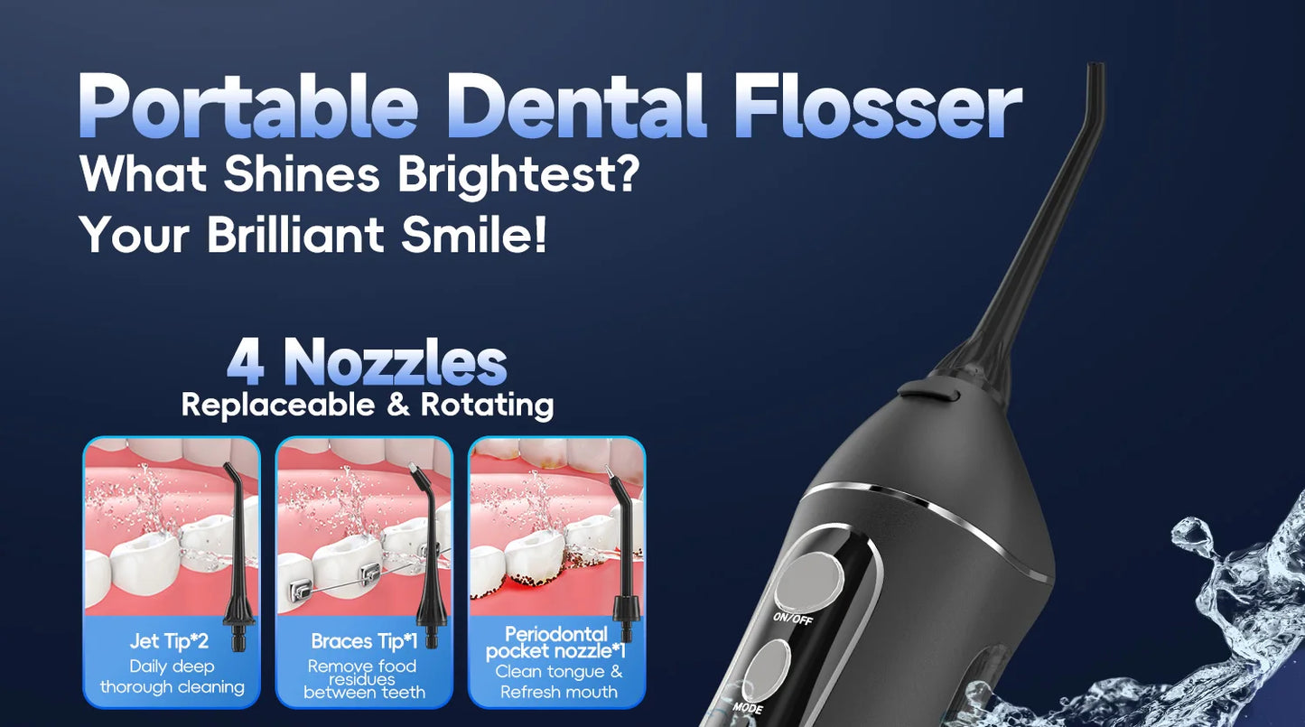 Dental Floss Portable Cordless F18 Oral Irrigator 3 Cleaning Modes Waterproof Rechargeable Dental Cleaner 4 Nozzles Clean Gums