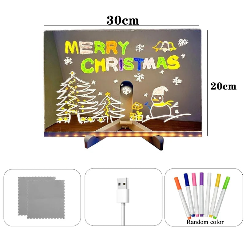LED Note Board with Colors Erasable DIY Children's Drawing Board Letter Message Board White Luminous Dry Erase Board with Stand