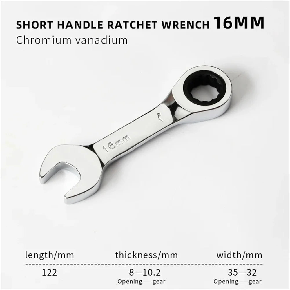 Short Handle Ratchet Spanner 6/7/8/9/10/11/12/13/14/15/16/17/18/19mm Fix Head Ratcheting Wrench Professional Spanner Hand Tools