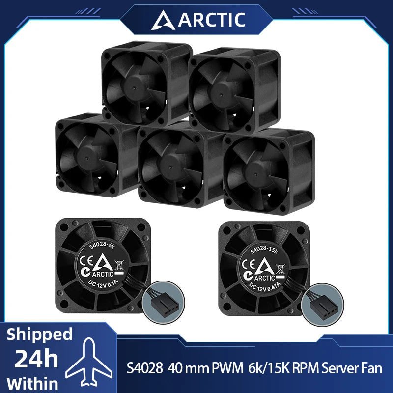 ARCTIC S4028 40x40x28mm Server Fan Double Ball Bearing 6000-15000 RPM 4-Pin 12V DC Black for Computer Hardware Cooling