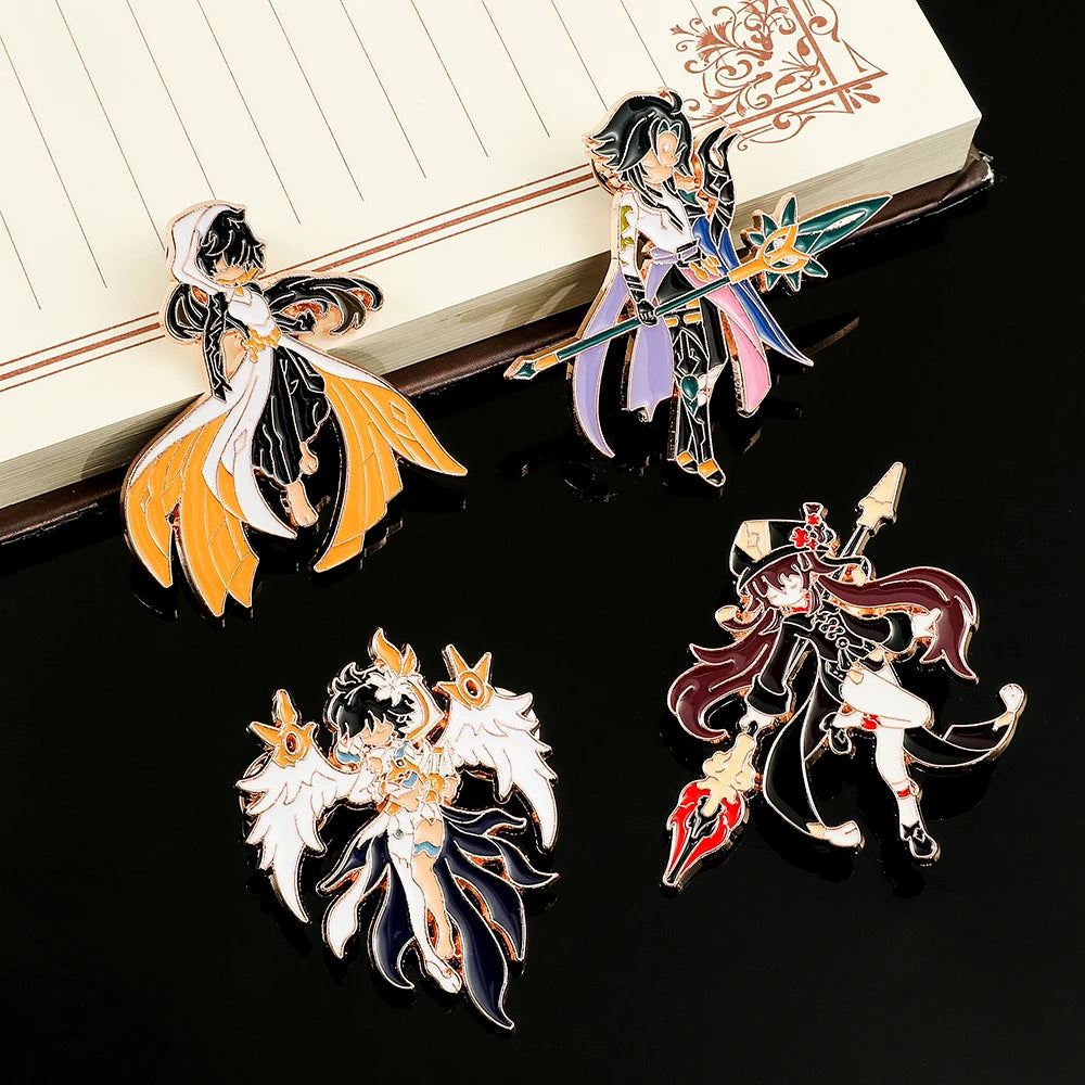 4 Pcs Genshin Impact Series Brooch Creative Walnut Mandrilla Enamel Pin Metal Paint Badge Backpack Clothing Accessories Wallet