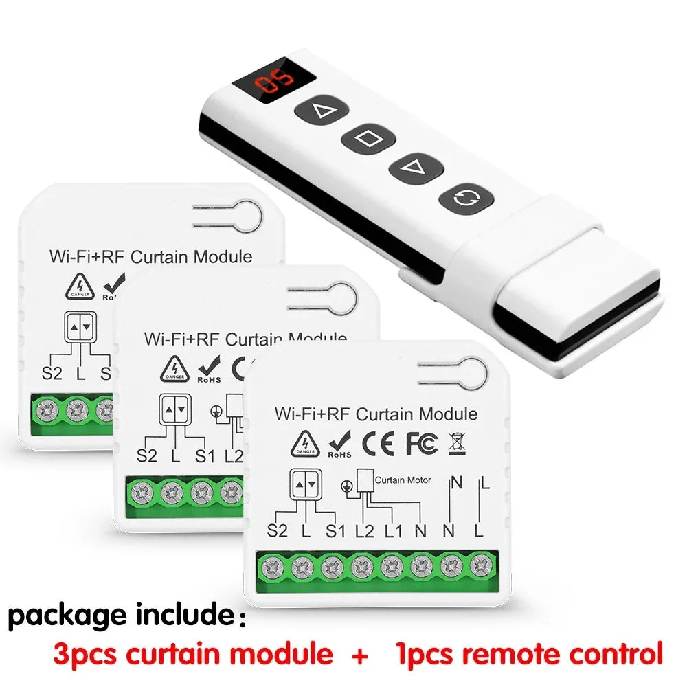 Wifi Rf Curtain Switch Tuya Smart Life Roller Shutter Module 433mhz 5-IN-1 Remote Control,for Garage Door Window Blinds Alexa