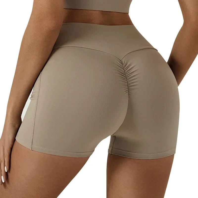 Tight Fitting Hip Yoga Shorts Pockets Women High Waisted Fitness Outdoor Leggings Scrunch Lifting Yoga Biker Shorts