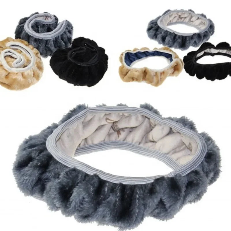 38cm Premium Soft Short Fur Car Steering Wheel Cover High-density Warm Plush Winter Steering Wheel Protector Cover Accessories