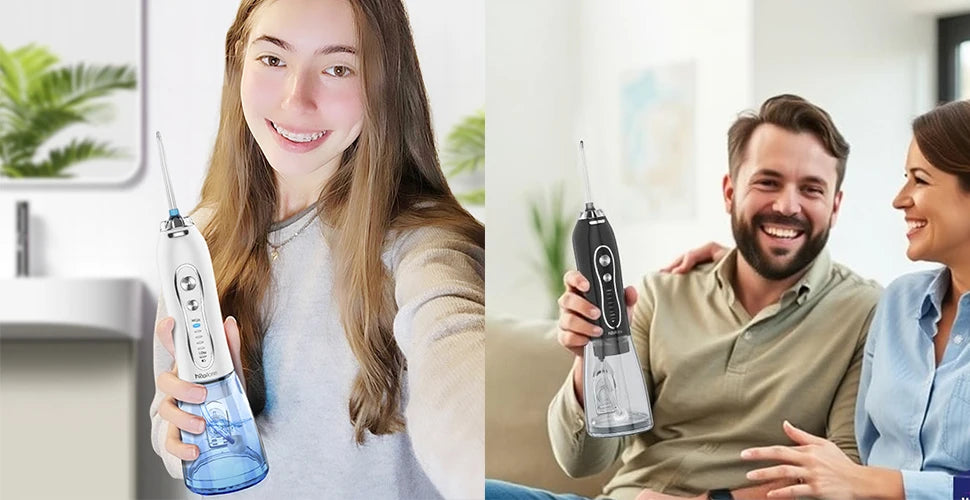 h2ofloss Dental Oral Irrigator Portable Water Flosser for Teeth Braces Rechargeable Home and Travel 5 Modes Waterproof