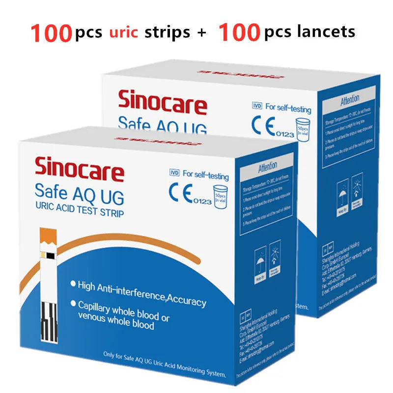 Sinocare Blood Glucose Meter Uric Acid Test Kit & Glucose Strips  Safe AQ UG  Uric Strips for Diabetes Gout Pregnant Glucometer