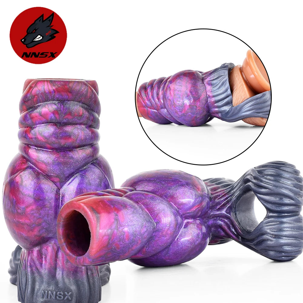 NNSX Animal Penis Sleeve Enlargement with Big Knot Silicone Fantasy Cock Sheath Adults Male Sex Toys for Couples