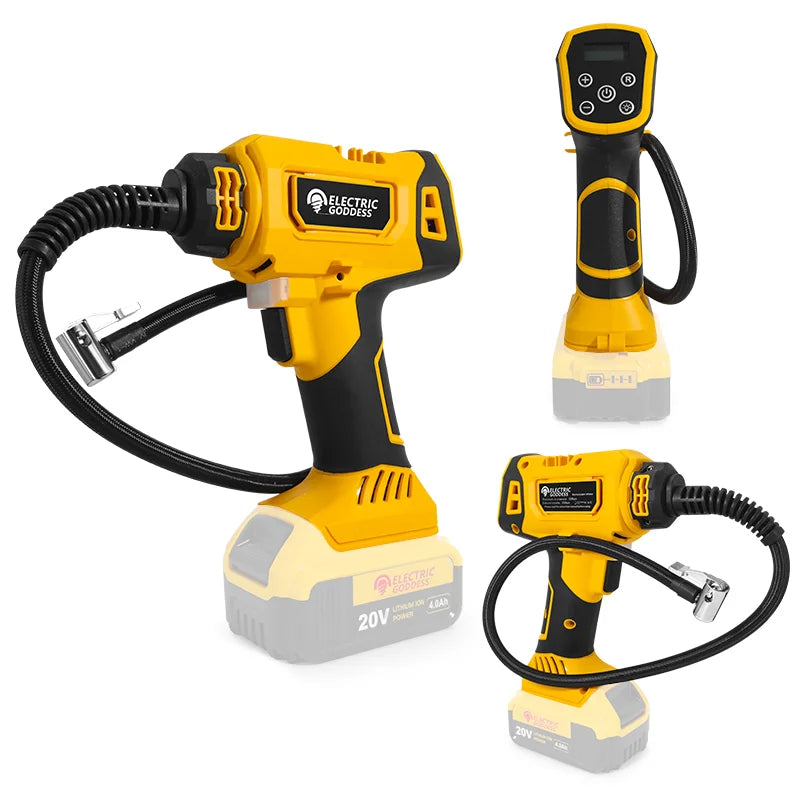 830kpa Cordless Yellow Air Pump Car Tire Air Pump Digital Display Equipped With Led Light For Dewalt 20v Battery