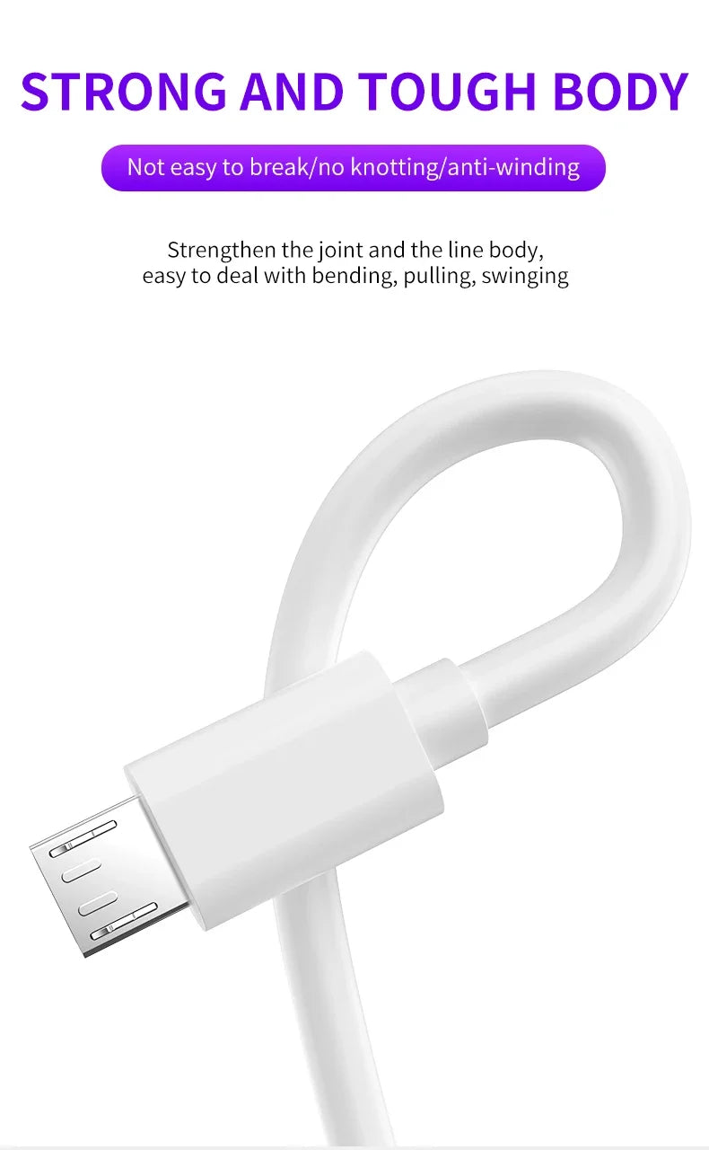3A Fast Charging Micro USB Cable for Huawei Samsung Xiaomi Redmi Android V8 Charging Port Phone Charger Charging Cord