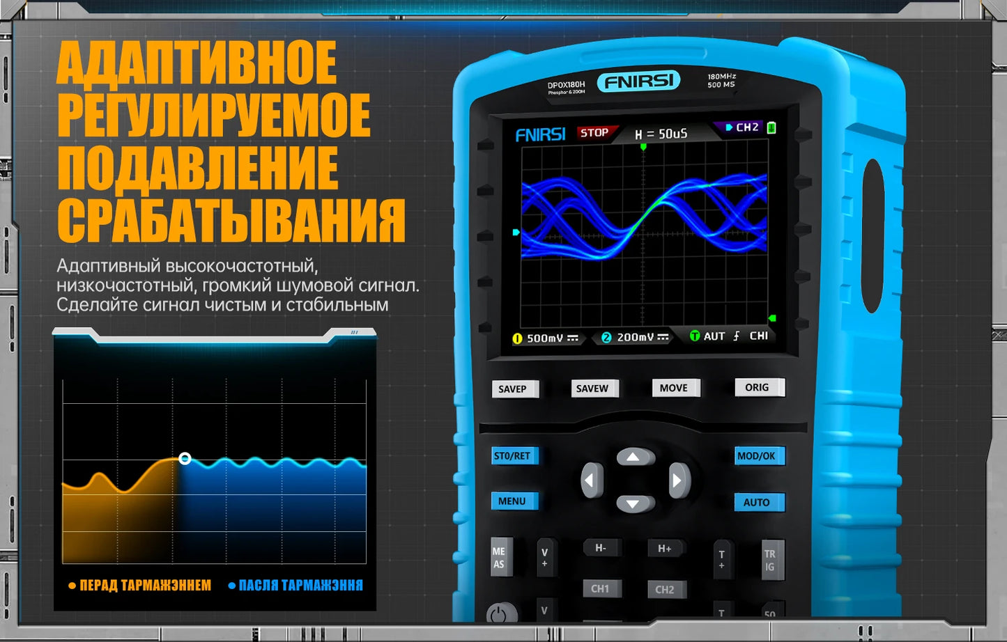 FNIRSI DPOX180H ру́сский язы́к портативный фосфористый цифровой 180 МГц 50000wfms/s генератор сигналов 20 МГц ZOOM