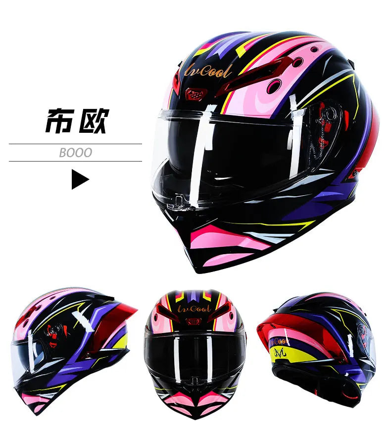 ICE.BEACON Anti fog 3C certification national standard locomotive Motorcycle big tail racing double lens helmet fashion trend pe